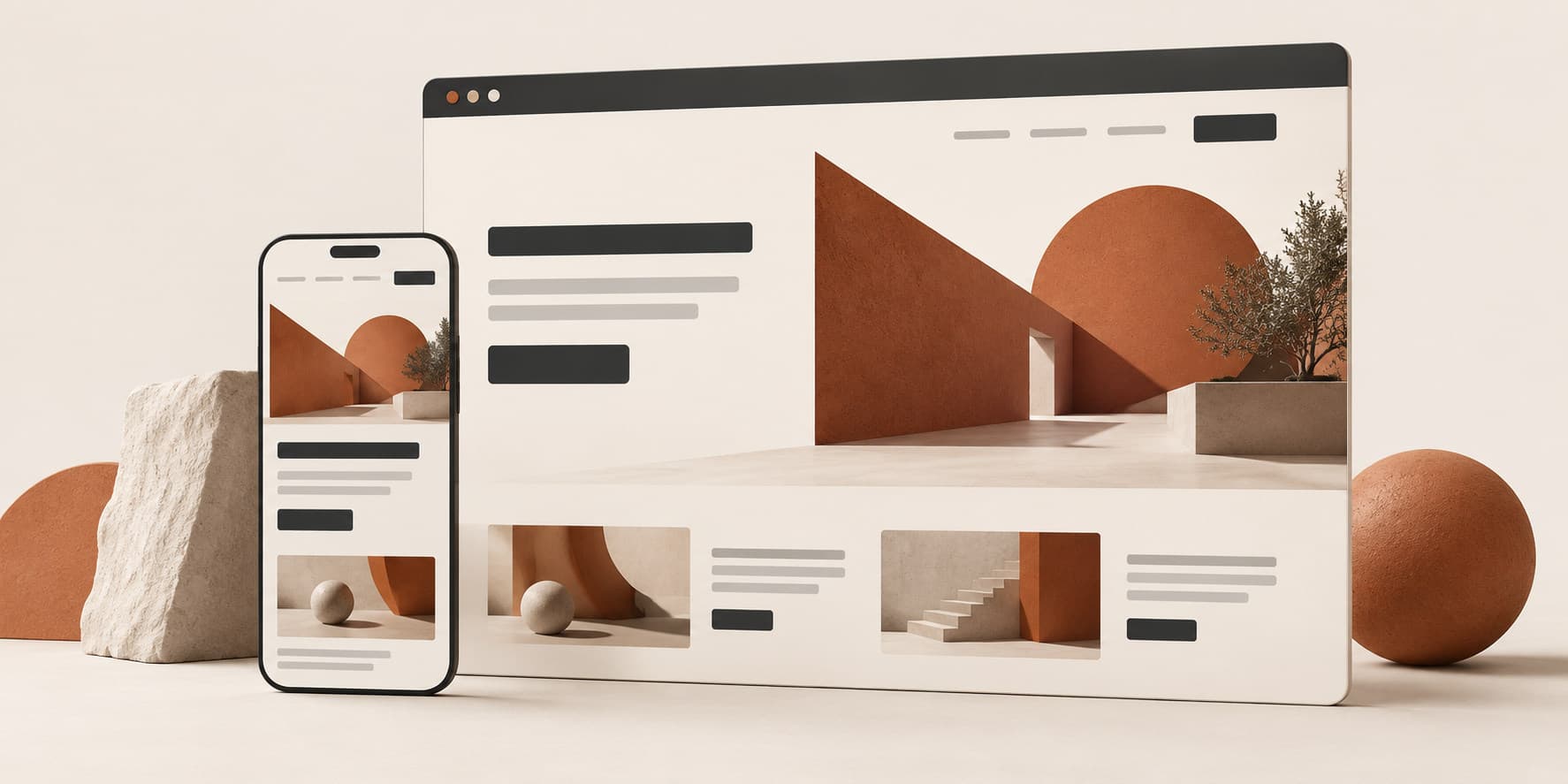 Mockup de página de campanha em desktop e celular